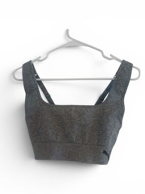 Puma Heather Gray Square-Neck Medium Support Sports Bra